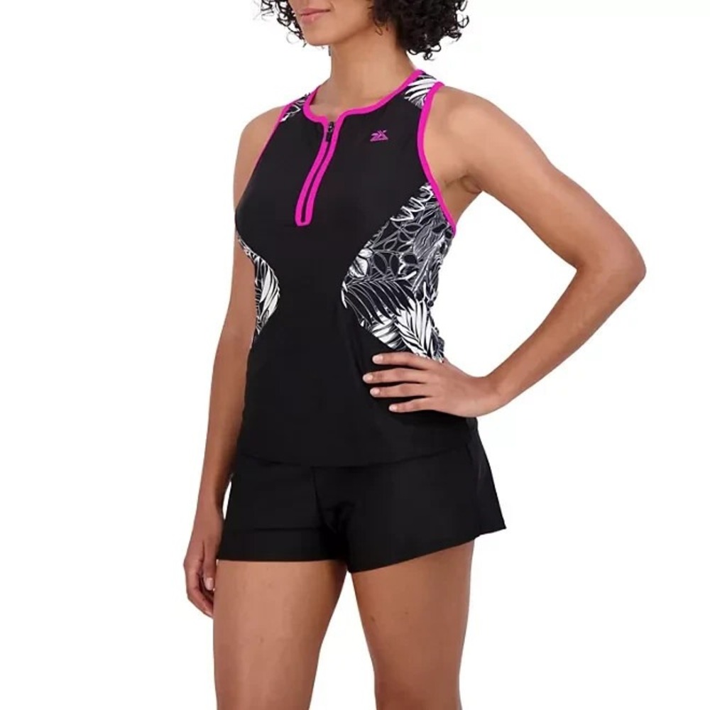 ZeroXposur Womens Scuba Tankini Swimsuit Siz S Carmine Black Pink 2pc Shorts NWT